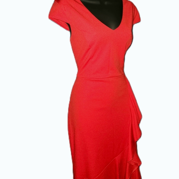 Miss Cristina Red V-Neck Ruffle Dress - Picture 3 of 6